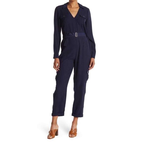 Ted Baker Navy Blue Lightweight Utility Cargo Minimalist Flan Jumpsuit 4 US 10 L - Picture 1 of 15